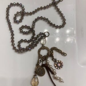 Elegant Beaded Necklace with Bronze Accents